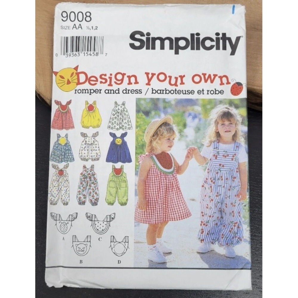 Simplicity UNCUT Pattern #9008 Girls Romper Dress Vintage 1994 Size AA 1/2 1 2